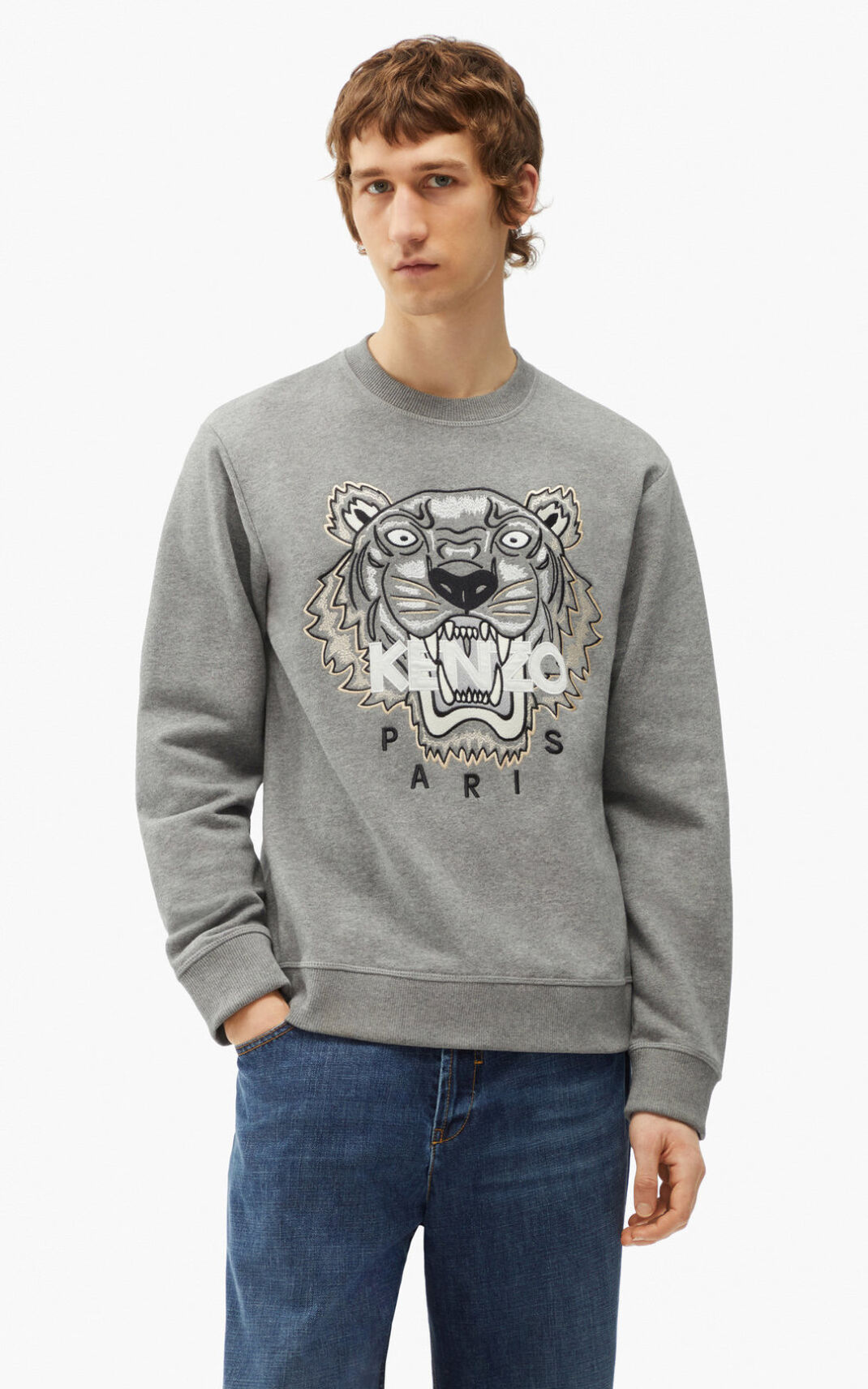 Sweatshirt Kenzo Tiger Masculino - Cinzentas | 260PANKIT